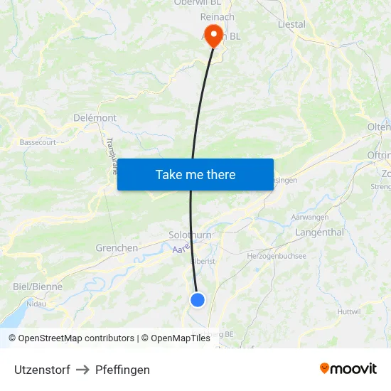 Utzenstorf to Pfeffingen map