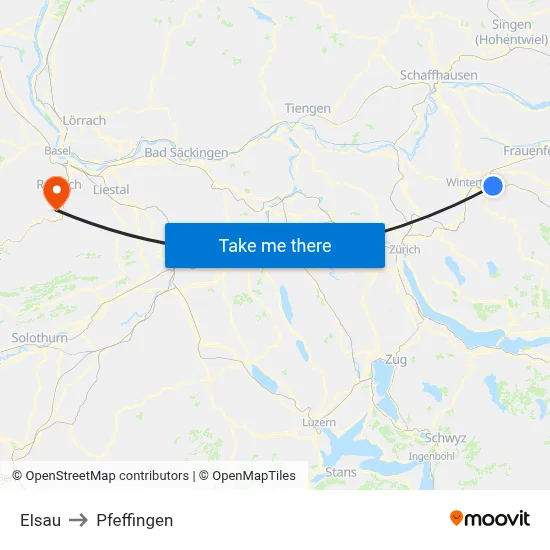 Elsau to Pfeffingen map