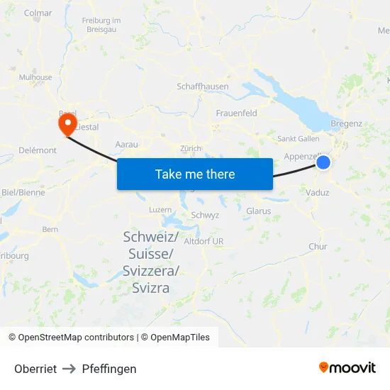 Oberriet to Pfeffingen map
