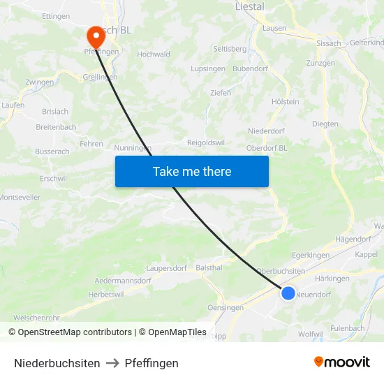 Niederbuchsiten to Pfeffingen map