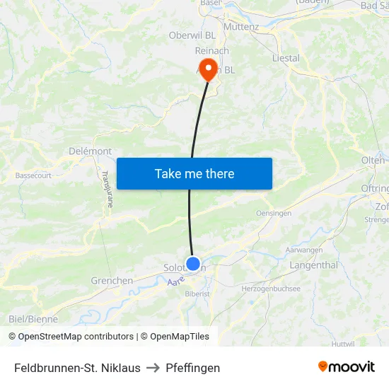Feldbrunnen-St. Niklaus to Pfeffingen map