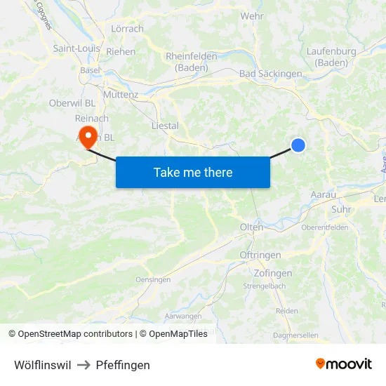 Wölflinswil to Pfeffingen map