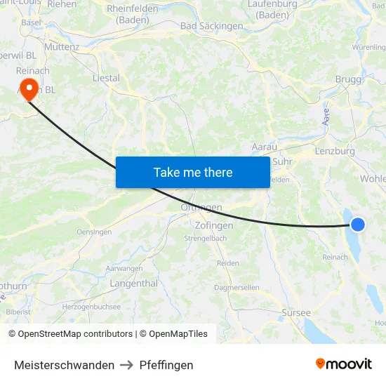 Meisterschwanden to Pfeffingen map