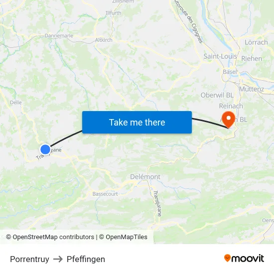 Porrentruy to Pfeffingen map