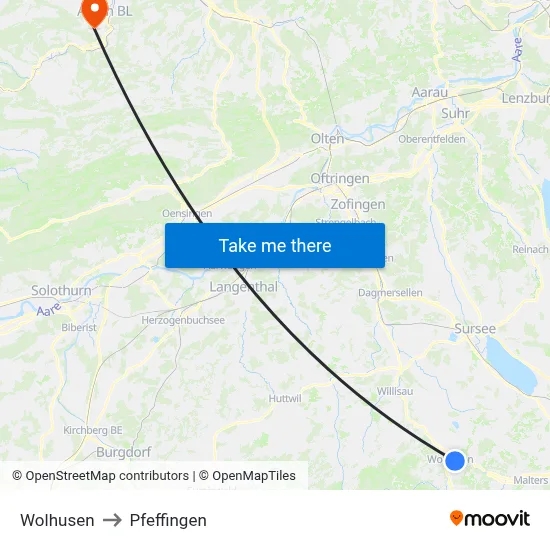 Wolhusen to Pfeffingen map