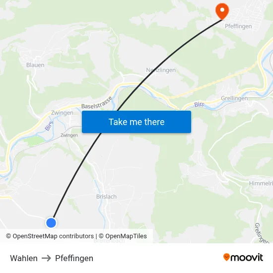 Wahlen to Pfeffingen map