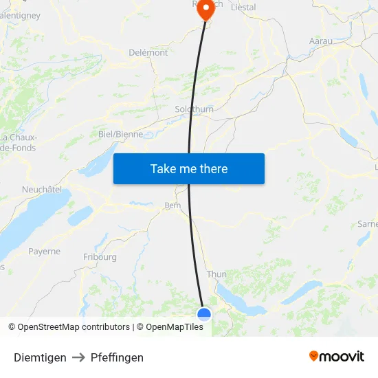 Diemtigen to Pfeffingen map