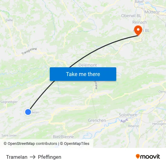 Tramelan to Pfeffingen map