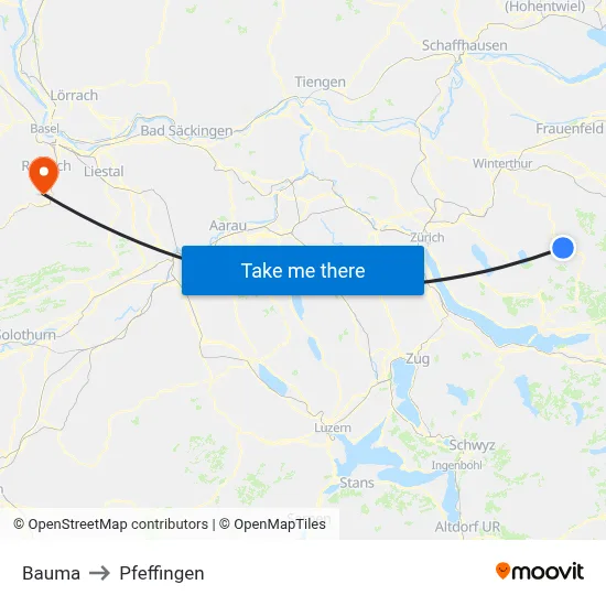 Bauma to Pfeffingen map