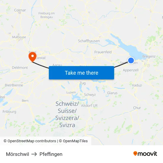 Mörschwil to Pfeffingen map