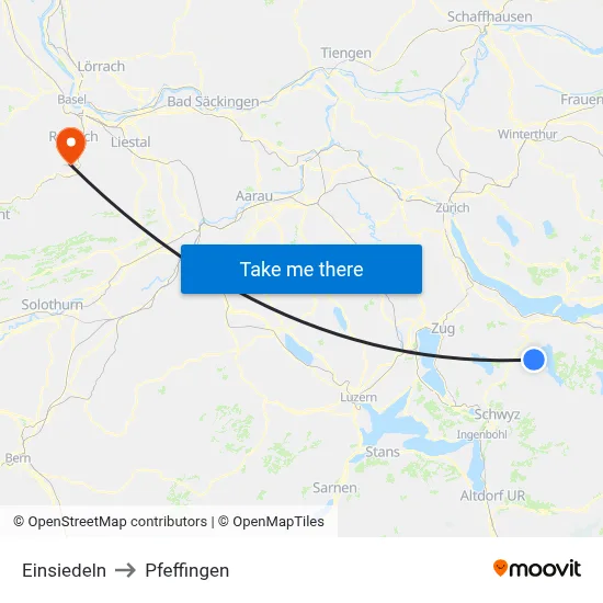 Einsiedeln to Pfeffingen map