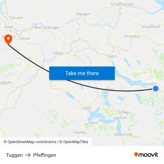 Tuggen to Pfeffingen map