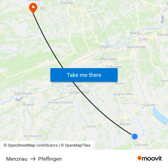 Menznau to Pfeffingen map