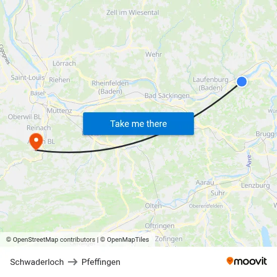 Schwaderloch to Pfeffingen map