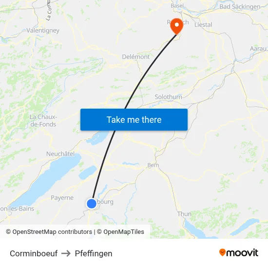 Corminboeuf to Pfeffingen map