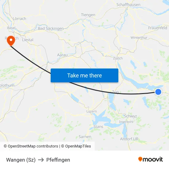 Wangen (Sz) to Pfeffingen map