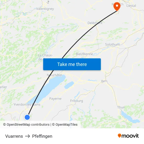 Vuarrens to Pfeffingen map