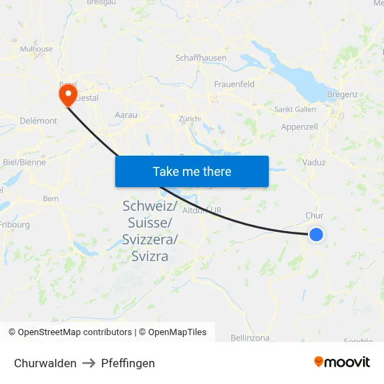Churwalden to Pfeffingen map