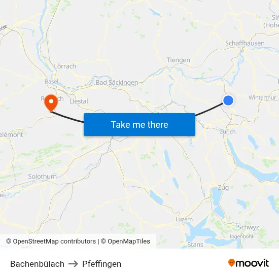 Bachenbülach to Pfeffingen map