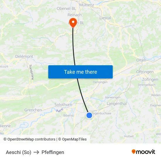 Aeschi (So) to Pfeffingen map
