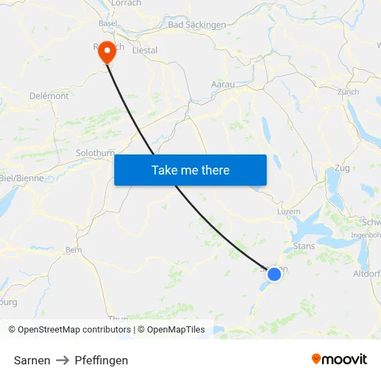 Sarnen to Pfeffingen map