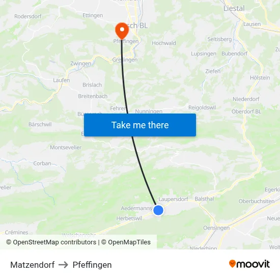 Matzendorf to Pfeffingen map