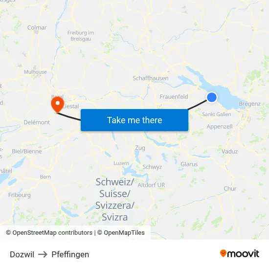 Dozwil to Pfeffingen map
