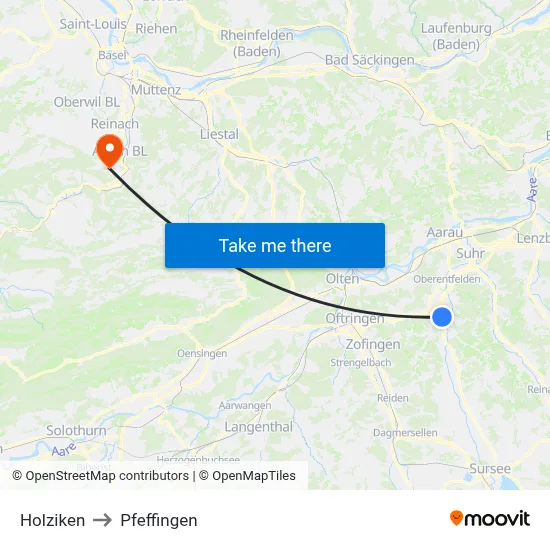 Holziken to Pfeffingen map