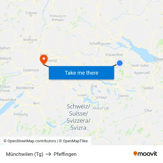 Münchwilen (Tg) to Pfeffingen map