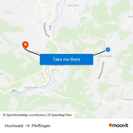 Hochwald to Pfeffingen map