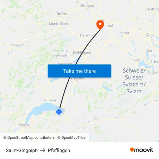 Saint-Gingolph to Pfeffingen map