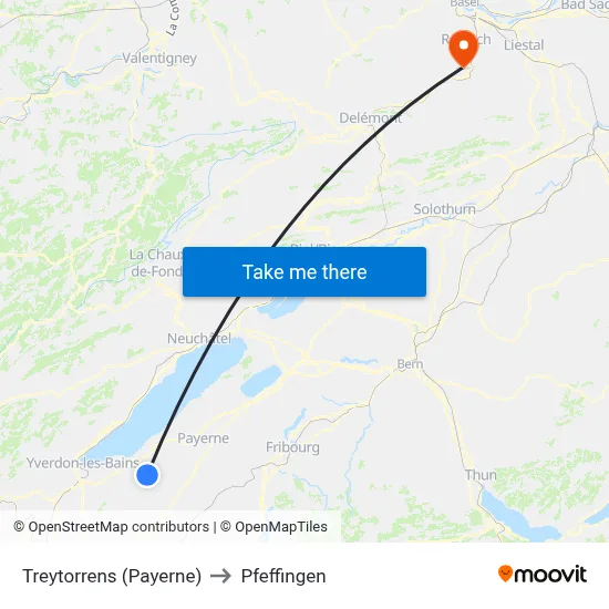 Treytorrens (Payerne) to Pfeffingen map