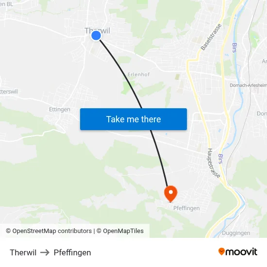 Therwil to Pfeffingen map