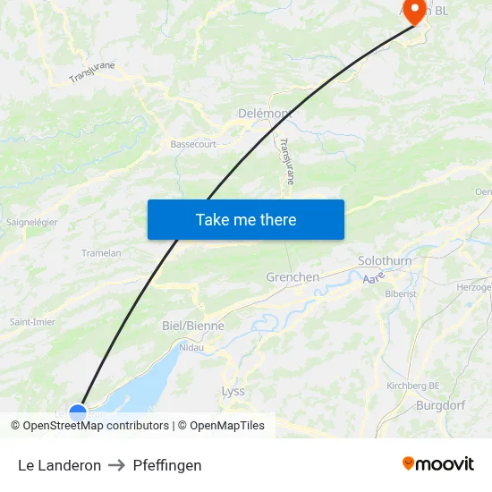 Le Landeron to Pfeffingen map