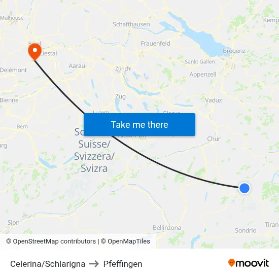 Celerina/Schlarigna to Pfeffingen map