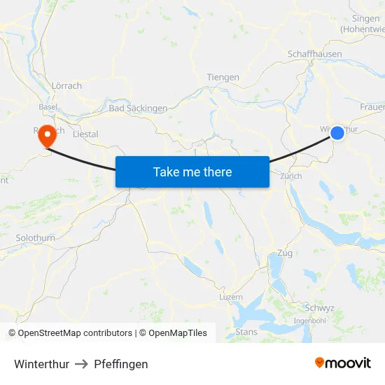 Winterthur to Pfeffingen map