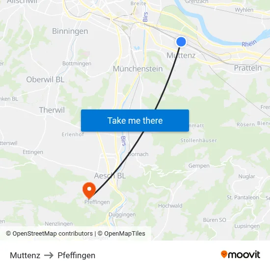 Muttenz to Pfeffingen map