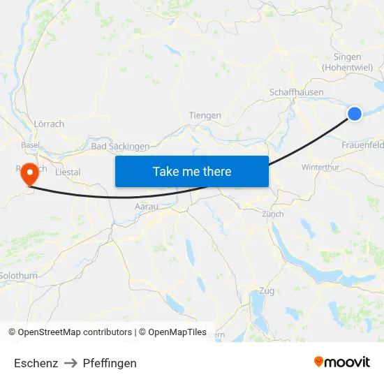Eschenz to Pfeffingen map
