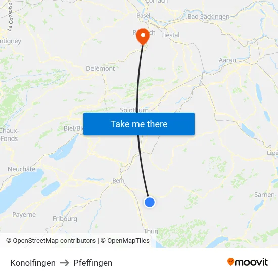 Konolfingen to Pfeffingen map