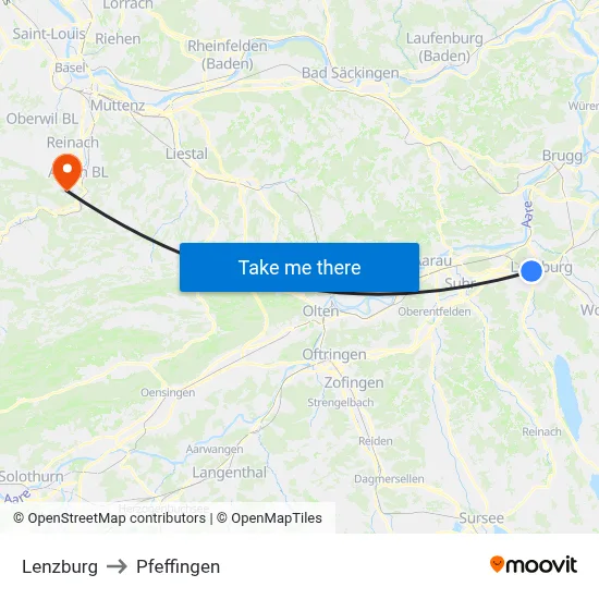 Lenzburg to Pfeffingen map