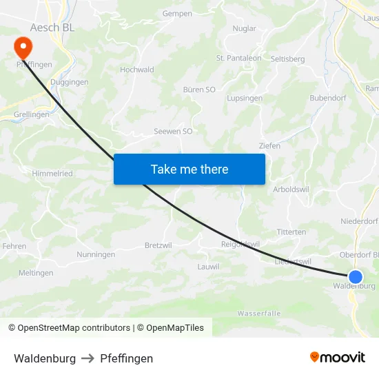 Waldenburg to Pfeffingen map