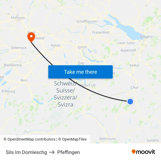Sils Im Domleschg to Pfeffingen map