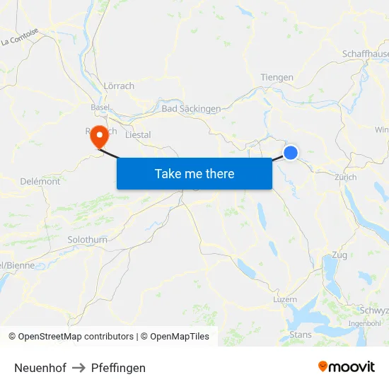 Neuenhof to Pfeffingen map