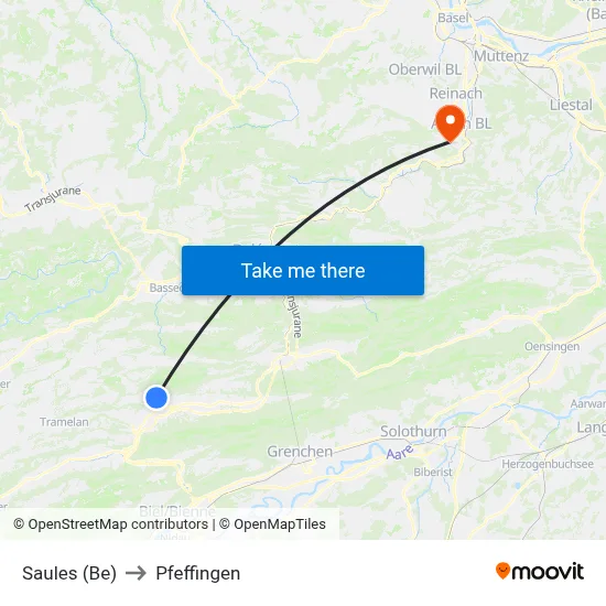 Saules (Be) to Pfeffingen map