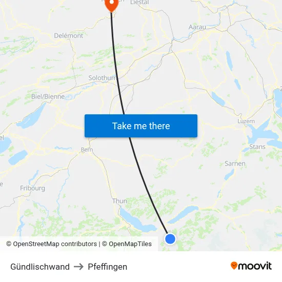 Gündlischwand to Pfeffingen map