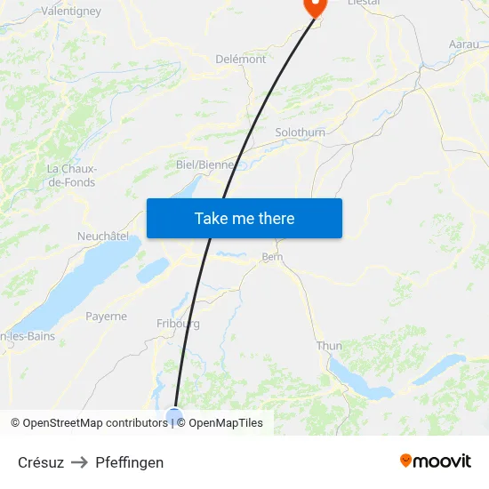 Crésuz to Pfeffingen map