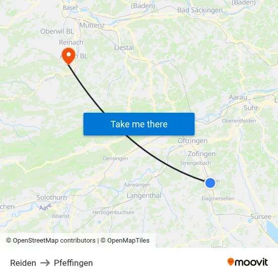 Reiden to Pfeffingen map