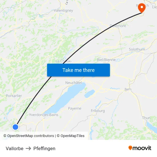 Vallorbe to Pfeffingen map