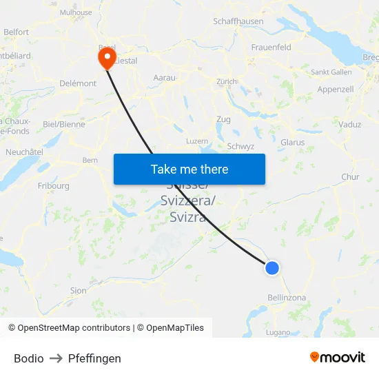 Bodio to Pfeffingen map