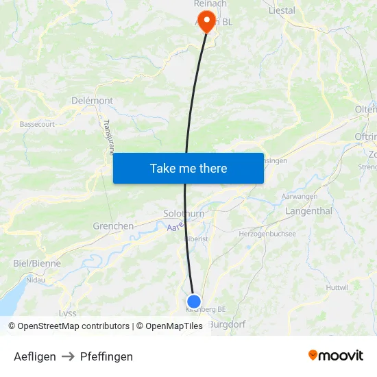 Aefligen to Pfeffingen map